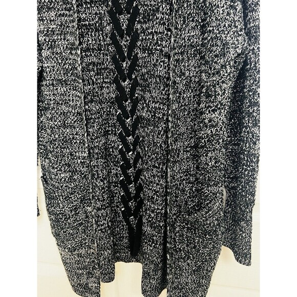 Women’s “Dex” Open Front Knit Sweater Cardigan Size Small Black White Pockets - Picture 3 of 7